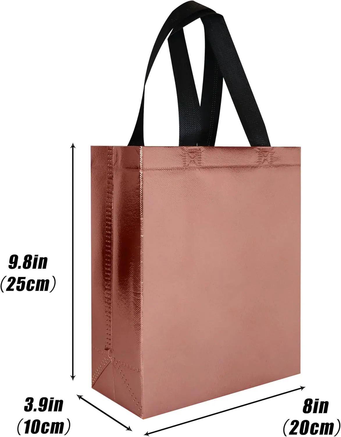 cabzymx Glossy Small Gift Bags 18 pcs, Rose Gold Non-woven Christmas Treat Bags, 7.9 x 3.9 x 9.8 In Reusable Goodie Bags Bulk with Sturdy Base for Birthday, Wedding, Easter, Thanksgiving, Holiday