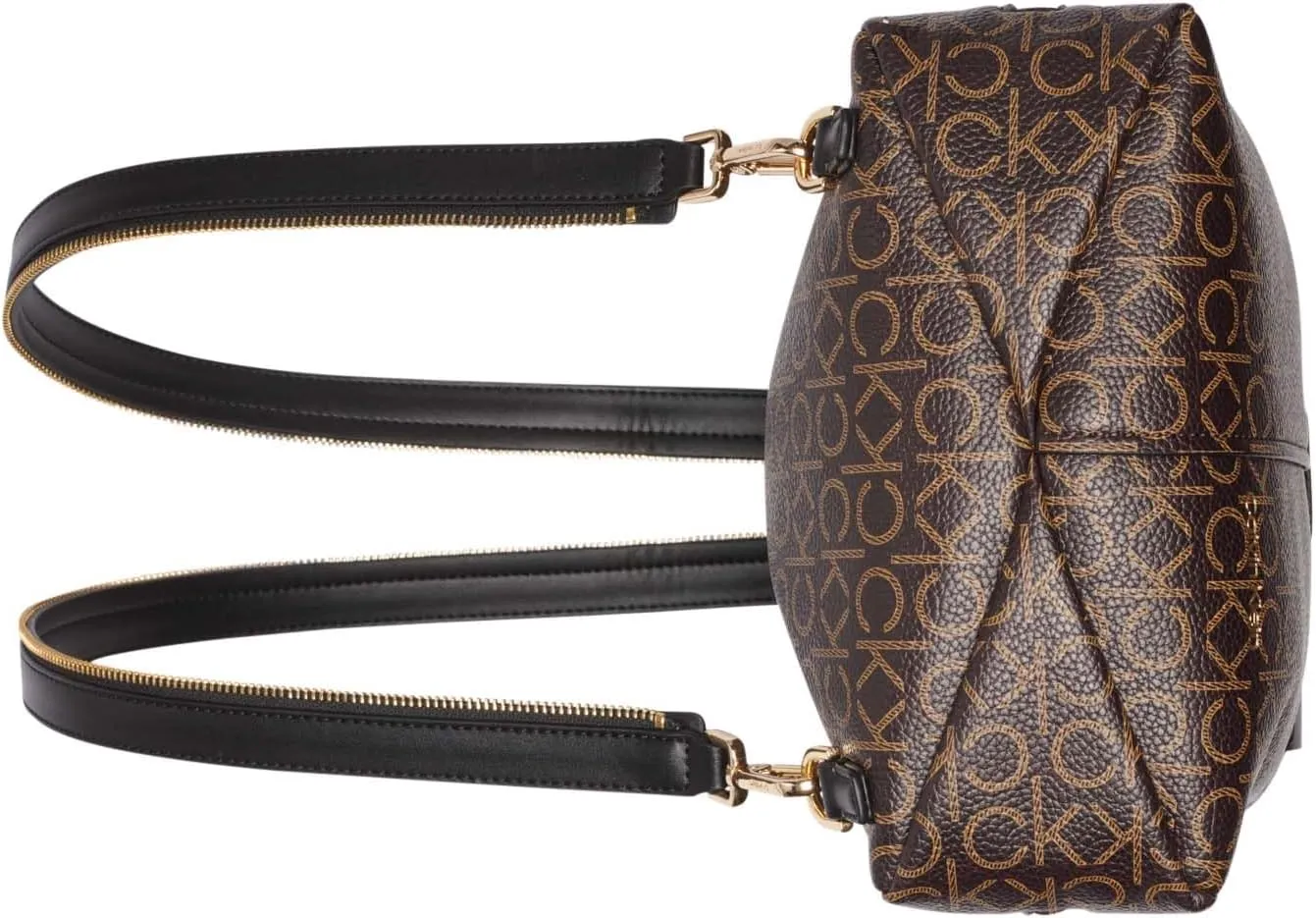 Calvin Klein Women's Millie Backpack for Women – Vegan Leather Monogram Backpack, 2 Pockets, Brown/Khaki/Black, One Size