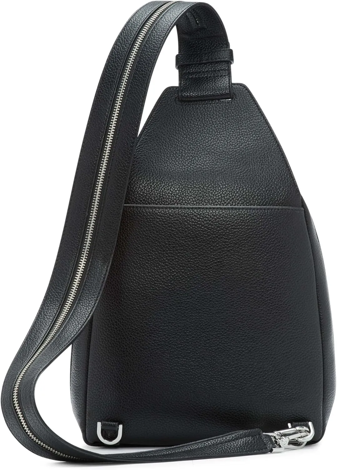 Calvin Klein Women's Myra Backpack for Women – Vegan Leather Convertible Sling Backpack, 2 Pockets, Black/Silver, One Size