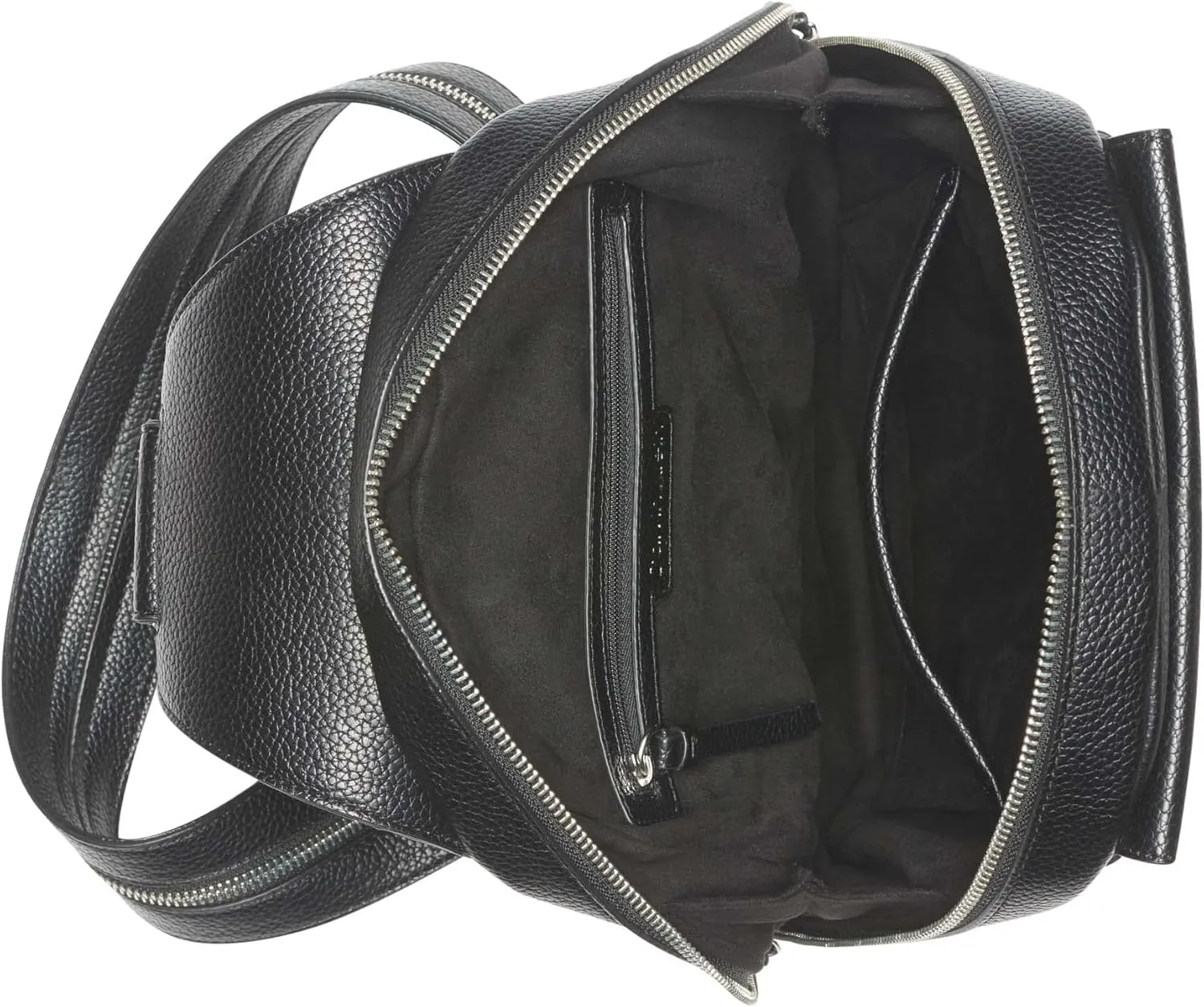 Calvin Klein Women's Myra Backpack for Women – Vegan Leather Convertible Sling Backpack, 2 Pockets, Black/Silver, One Size