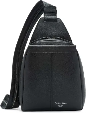 Calvin Klein Women's Myra Backpack for Women – Vegan Leather Convertible Sling Backpack, 2 Pockets, Black/Silver, One Size