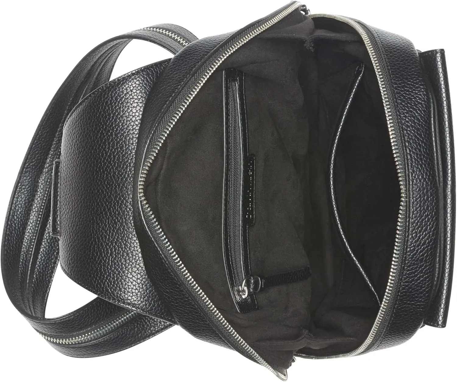 Calvin Klein Women's Myra Backpack for Women – Vegan Leather Convertible Sling Backpack, 2 Pockets, Black/Silver, One Size