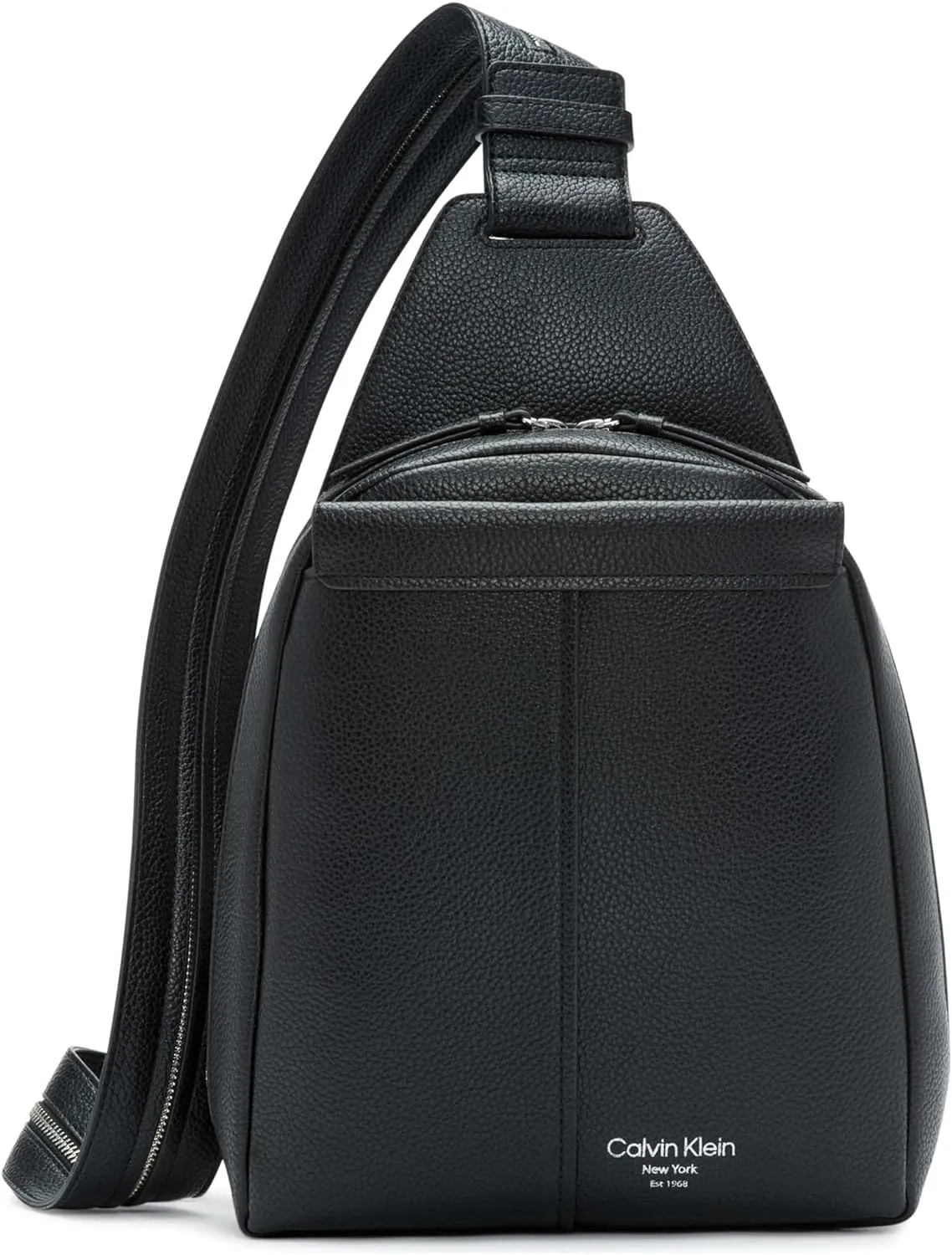 Calvin Klein Women's Myra Backpack for Women – Vegan Leather Convertible Sling Backpack, 2 Pockets, Black/Silver, One Size