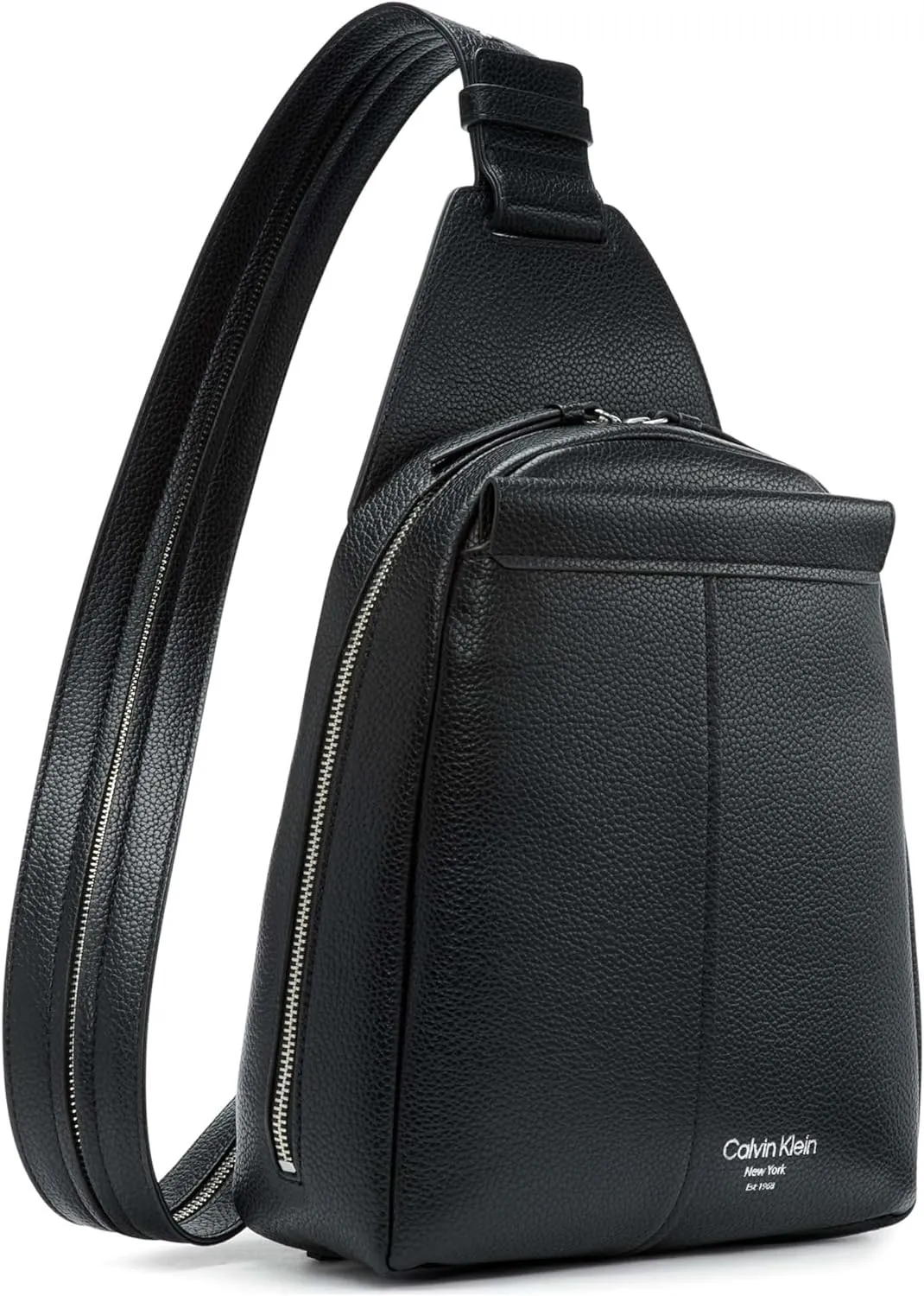 Calvin Klein Women's Myra Backpack for Women – Vegan Leather Convertible Sling Backpack, 2 Pockets, Black/Silver, One Size