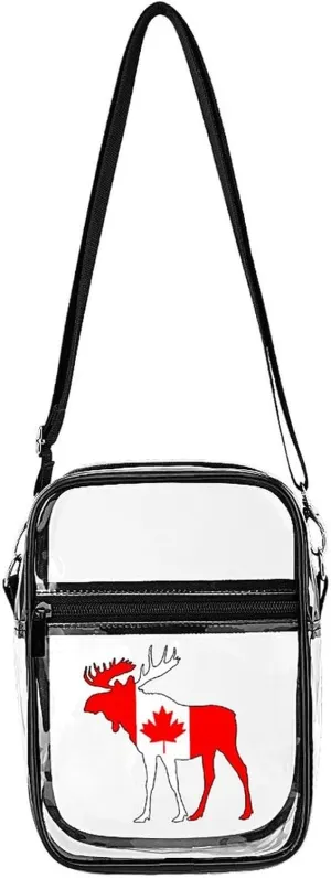 Canada Flag Moose Clear Stadium Crossbody Bag Small Shoulder Purse Adjustable Strap Handbag for Women Men