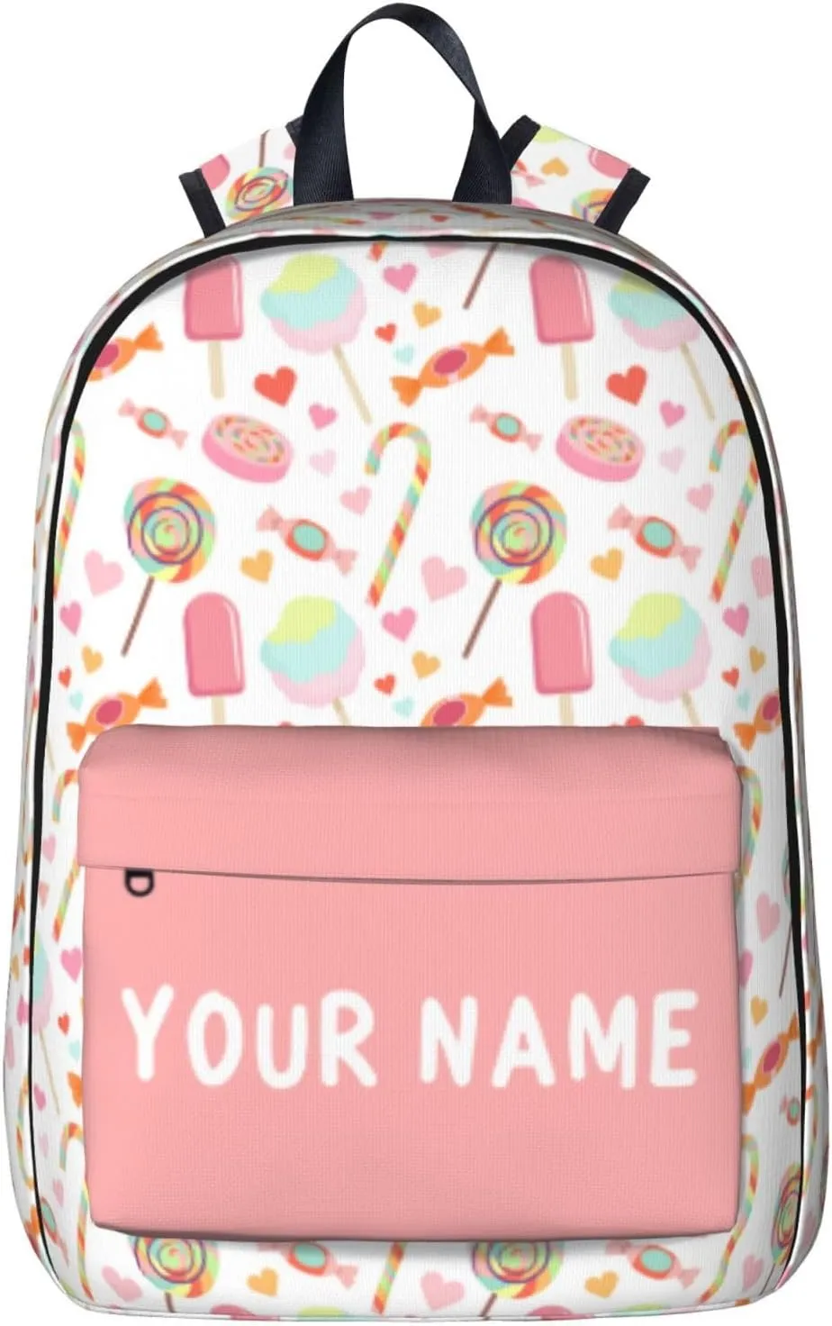 Candy-pink Laptop Backpack for Girls Boys, Customized with Name, Oxford Fabric, Adjustable Straps, 17in