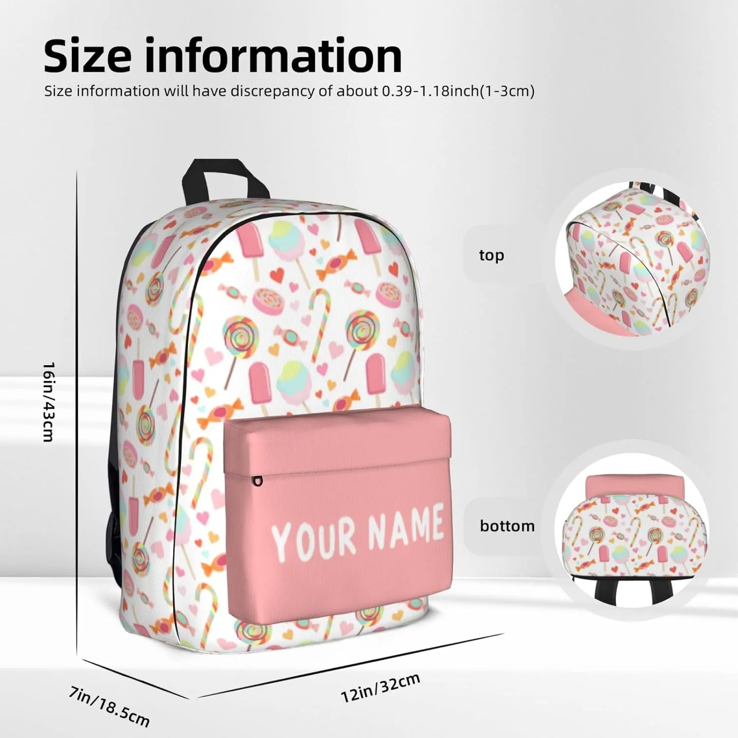 Candy-pink Laptop Backpack for Girls Boys, Customized with Name, Oxford Fabric, Adjustable Straps, 17in