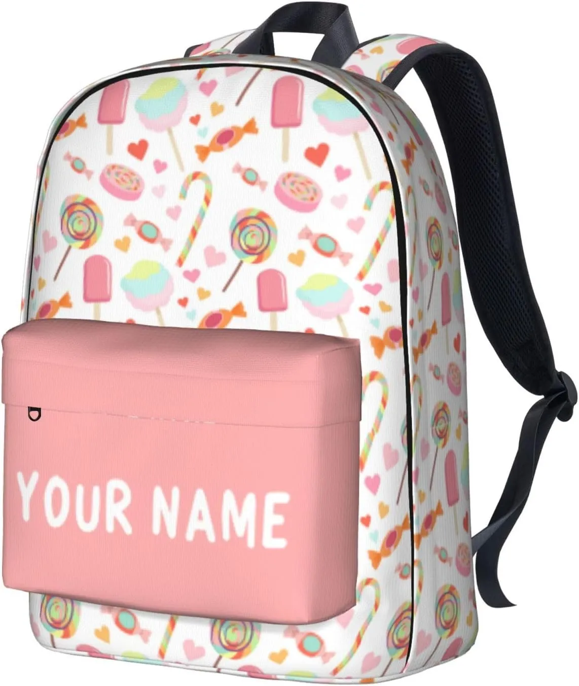 Candy-pink Laptop Backpack for Girls Boys, Customized with Name, Oxford Fabric, Adjustable Straps, 17in