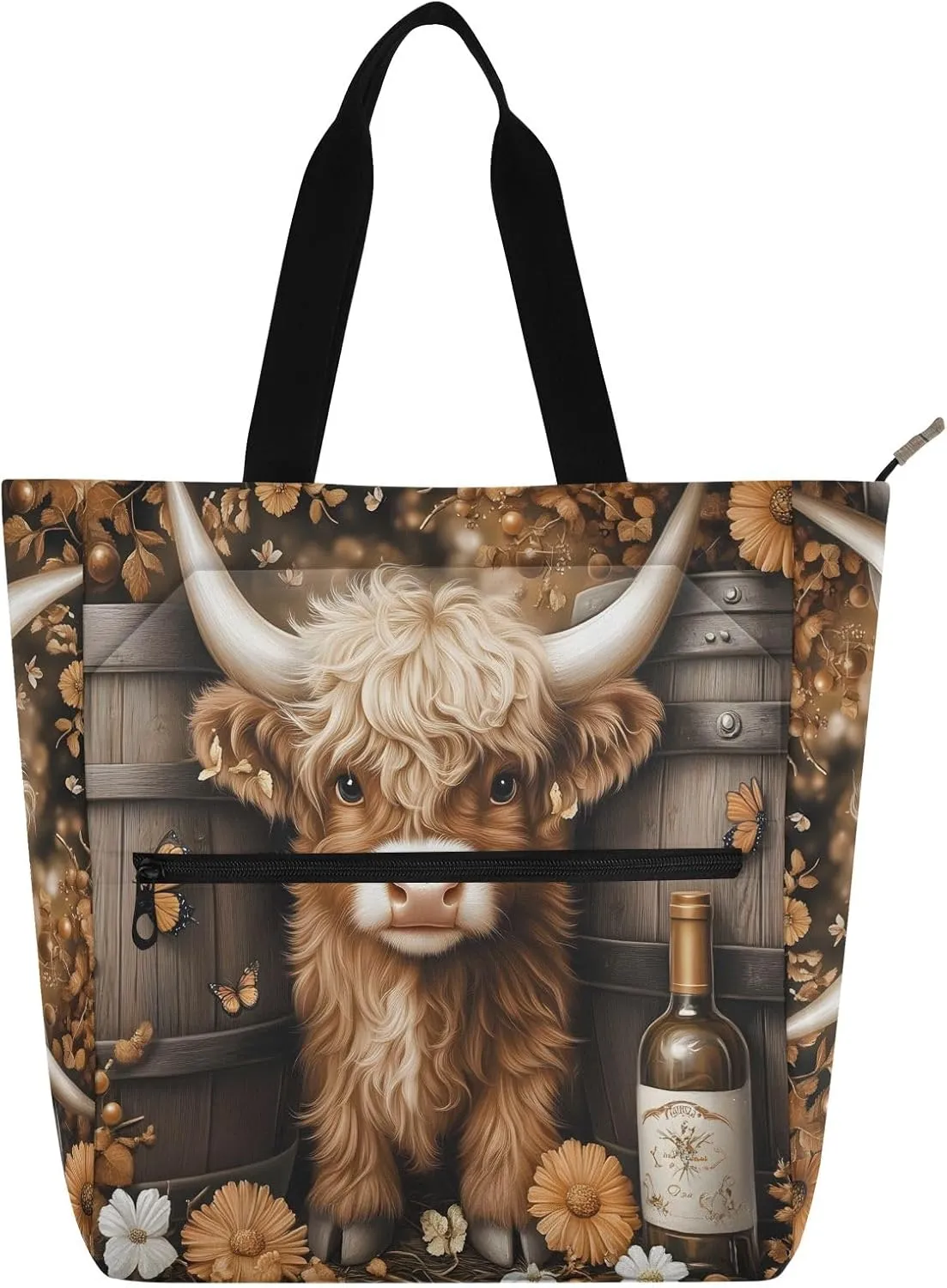 Canvas Tote Bag Aesthetic Kids Book Lovers Bag Reusable Grocery Shopping Bags Women Wine Cellar Highland Cattle