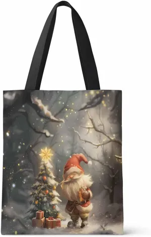 Canvas Tote Bag Christmas Santa's Elves Forest Snowfall Evergreen Reusable Grocery Shopping Bags Shoulder Bag for Gym Work