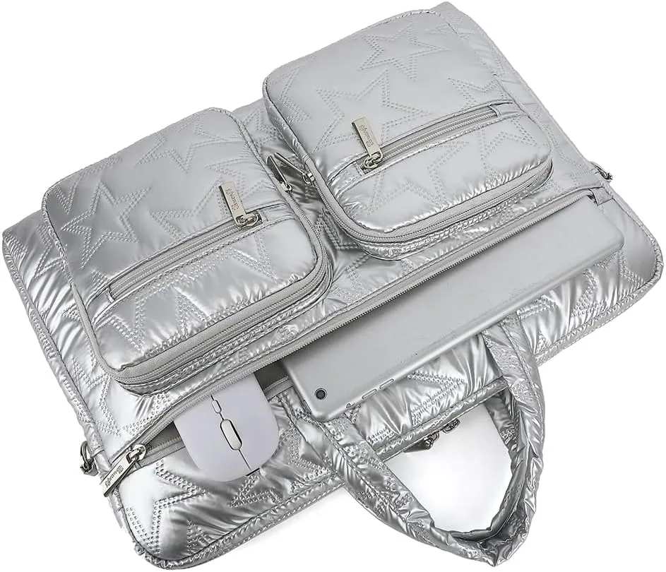 canvaslife15-15.6 inch Laptop Shoulder Bag, for MacBook Pro 16, Hp Lenovo Dell 14 inch Waterproof Messenger Bag Case Sleeve (Silver)