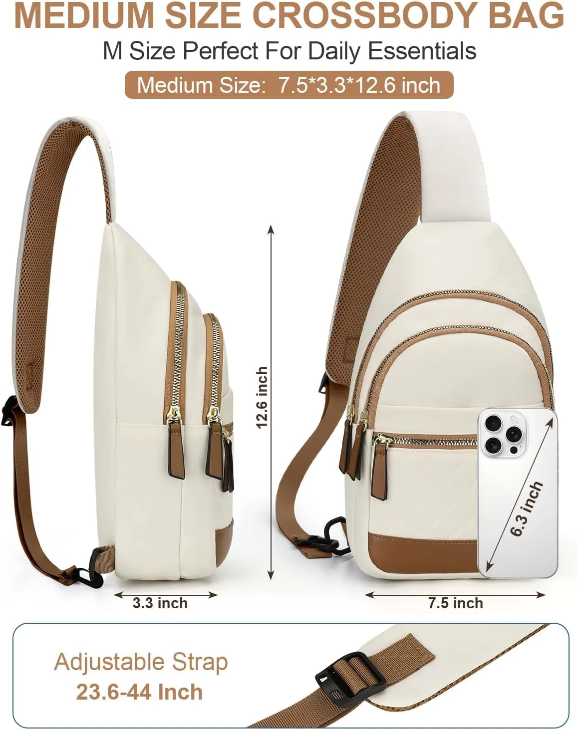 Capolo Sling Bag for Women Men Waterproof Crossbody Bags for Women Trendy Casual Fanny Pack with Convertible Shoulder Strap Chest Bag for Travel Hiking(Beige, Medium)