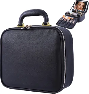 CapsLock Makeup bag with Mirror, LED Light, 3 Adjustable Brightness Levels, Cosmetic Bag with Handle, Portable Storage, Adjustable Partition, Waterproof, Monogrammed Gift Makeup Bag for Women