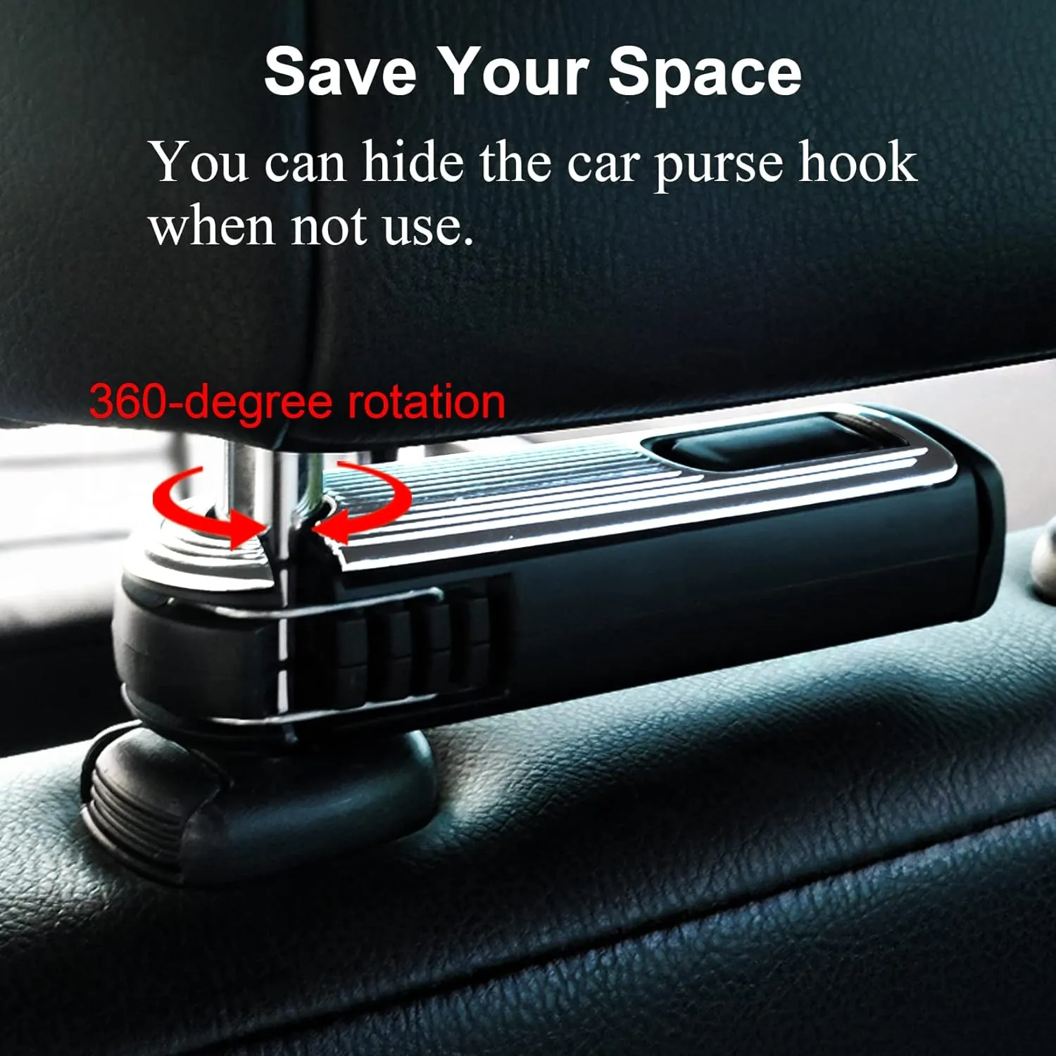 Car Headrest Hooks, 2 in 1 with Phone Holder, 360 Rotation for Purses, Bags & Groceries (Silver - 2PCS)