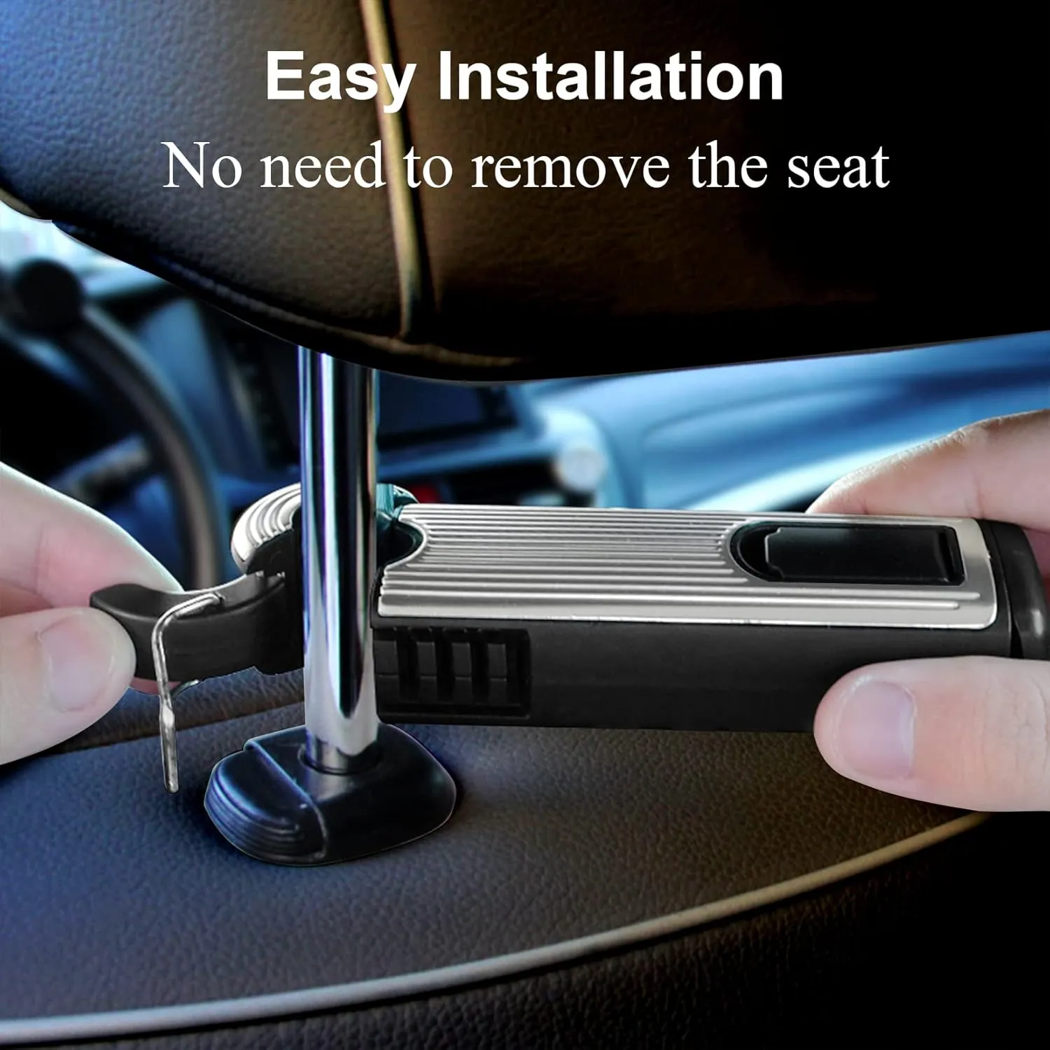 Car Headrest Hooks, 2 in 1 with Phone Holder, 360 Rotation for Purses, Bags & Groceries (Silver - 2PCS)