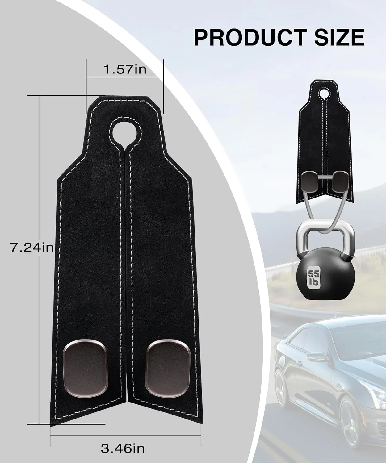 Car Purse Hooks - 4pcs Premium Leather & Metal Headrest Hangers for Bags, Purses, Phones (Black)