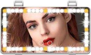 Car Visor Vanity Mirror Rechargable LED Light Makeup Mirror for Car Truck SUV Clip on Sun Visor 3 Light Modes & 60 LEDs Dimmable touch screen Cars Mirrors as A Gifts for Valentine's Day(White)