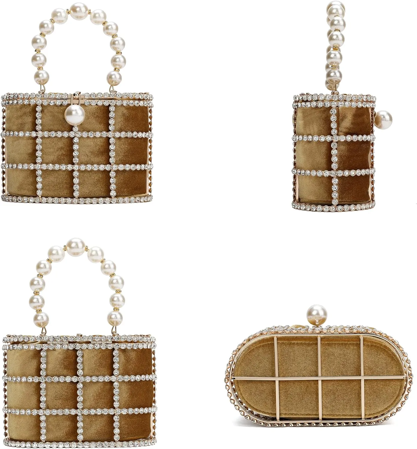 CARIEDO Evening Handbag Women Clutch Purses with Pearl Diamonds for Wedding Prom Birthday Party Dinner Accessories