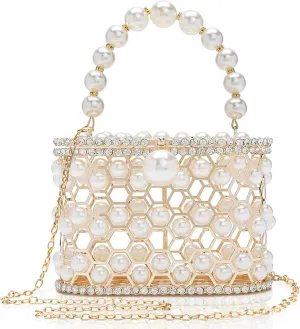 CARIEDO Evening Handbag Women Clutch Purses with Pearl Diamonds for Wedding Prom Birthday Party Dinner Accessories