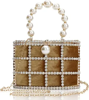 CARIEDO Evening Handbag Women Clutch Purses with Pearl Diamonds for Wedding Prom Birthday Party Dinner Accessories