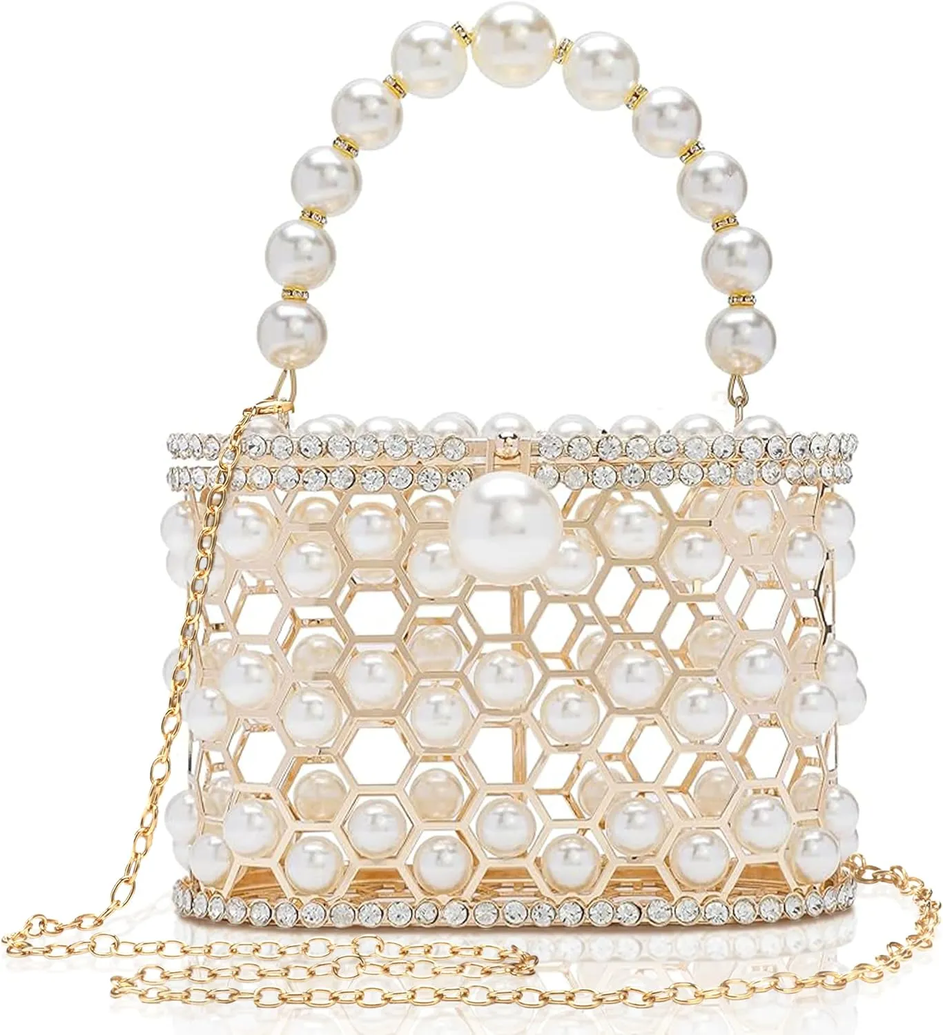 CARIEDO Evening Handbag Women Clutch Purses with Pearl Diamonds for Wedding Prom Birthday Party Dinner Accessories