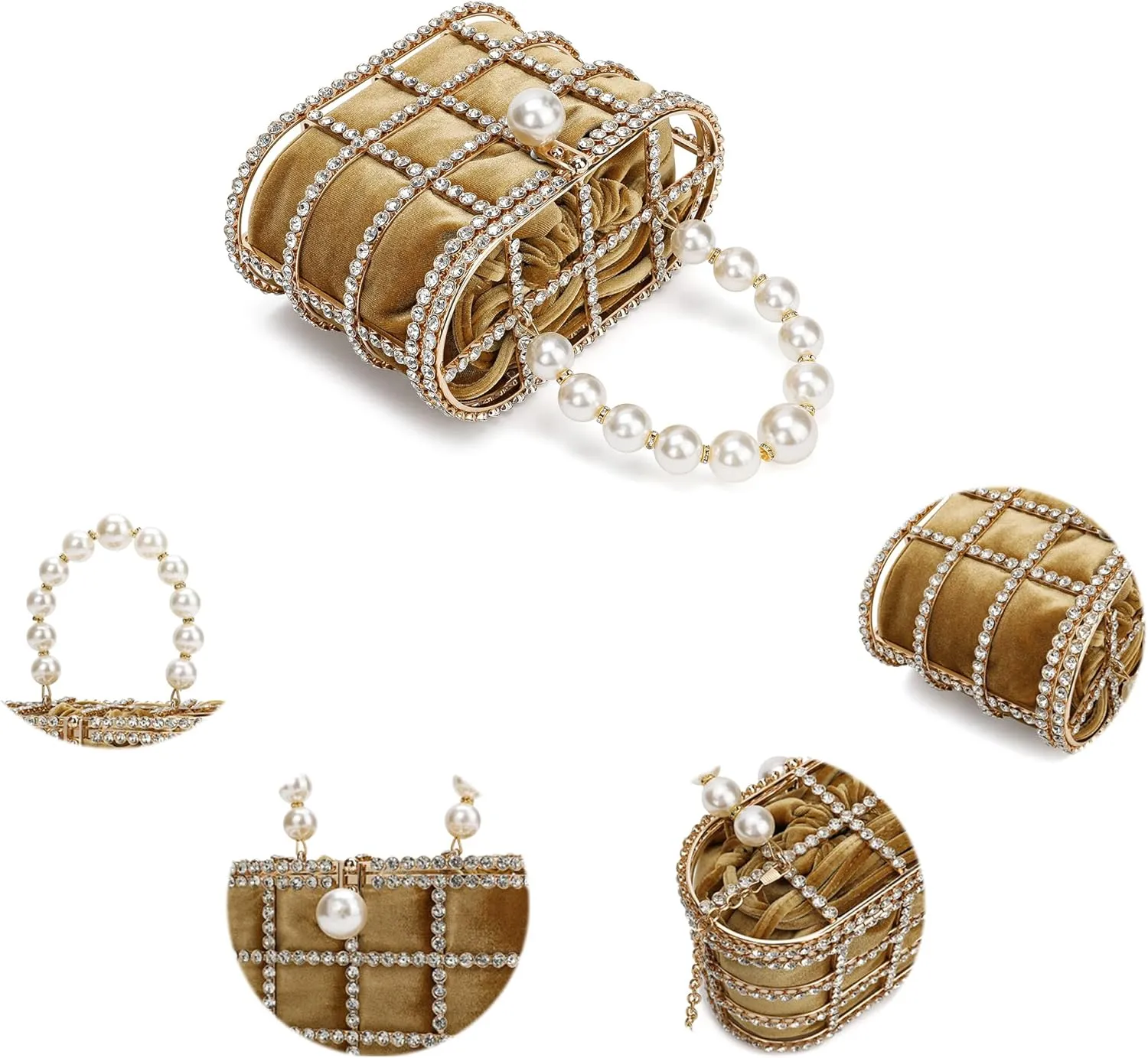 CARIEDO Evening Handbag Women Clutch Purses with Pearl Diamonds for Wedding Prom Birthday Party Dinner Accessories