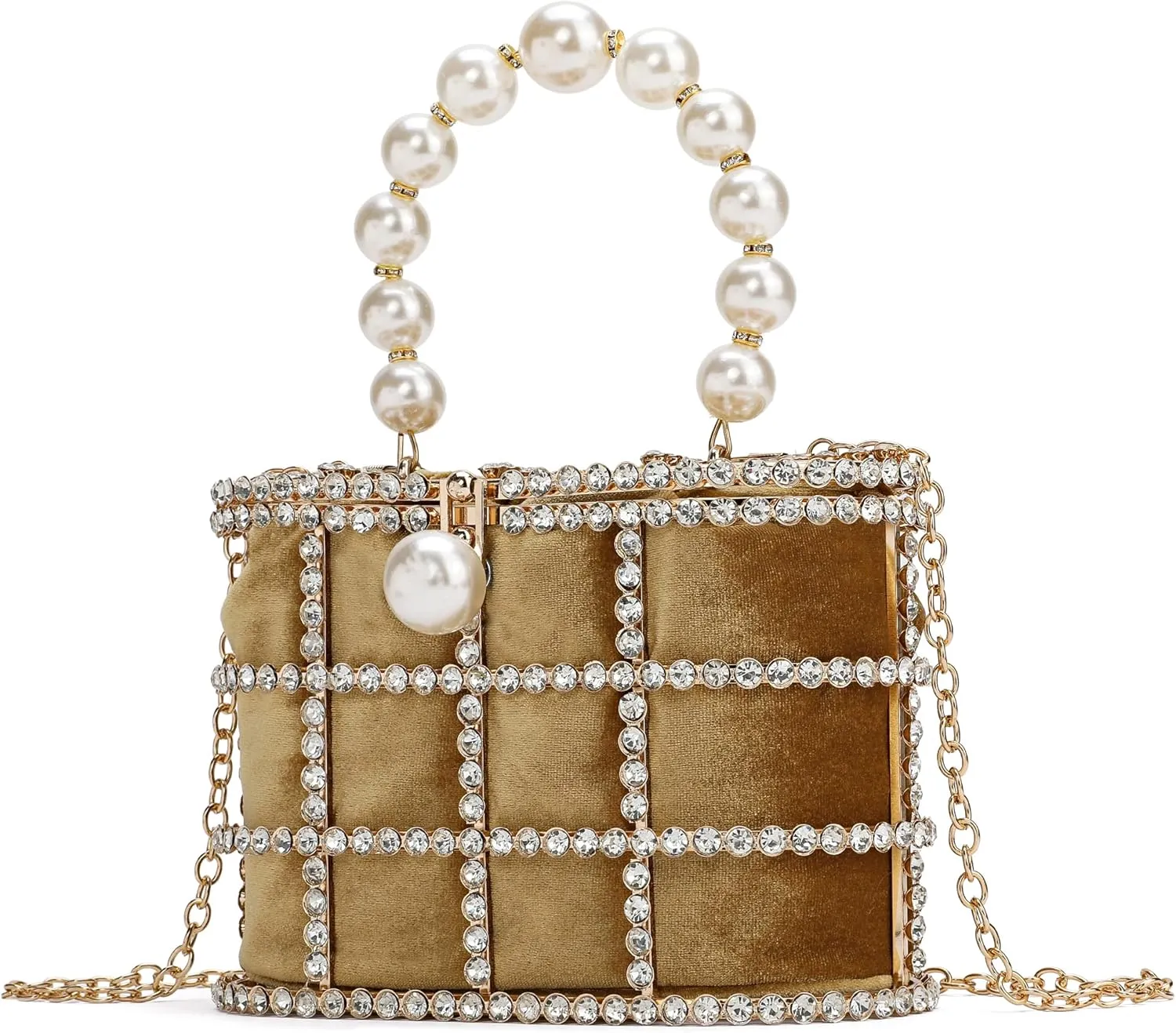 CARIEDO Evening Handbag Women Clutch Purses with Pearl Diamonds for Wedding Prom Birthday Party Dinner Accessories