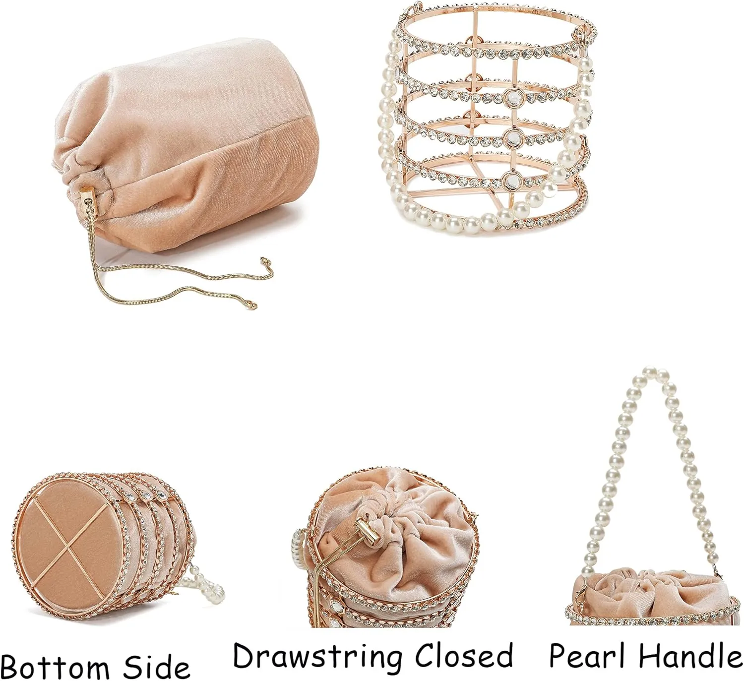 CARIEDO Evening Handbag Women Clutch Purses with Pearl Diamonds for Wedding Prom Birthday Party Dinner Accessories