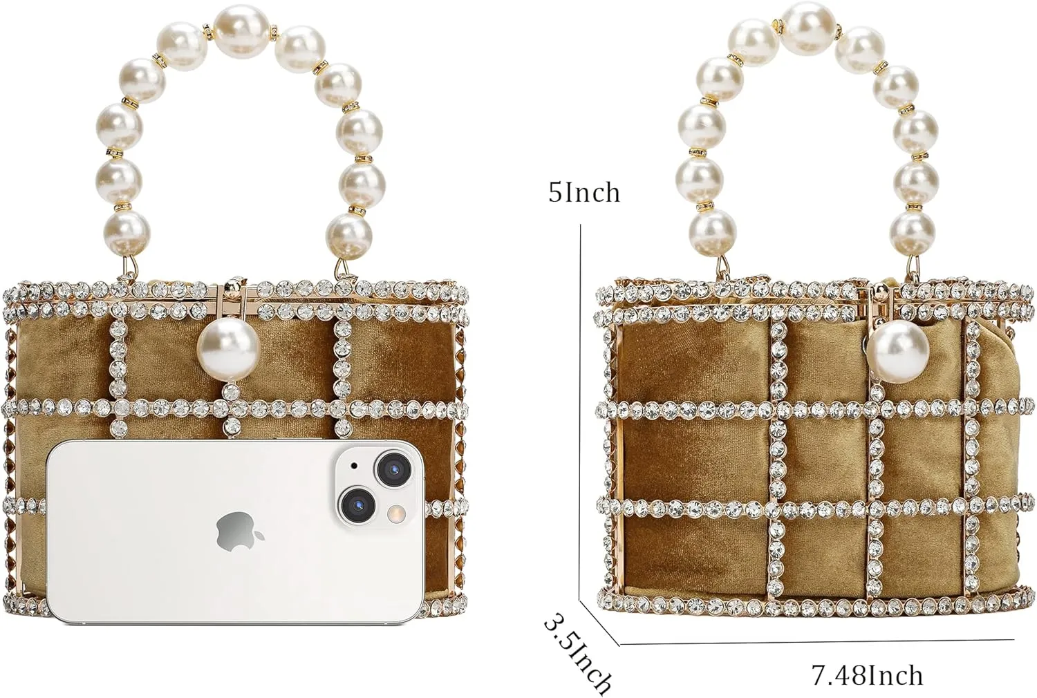 CARIEDO Evening Handbag Women Clutch Purses with Pearl Diamonds for Wedding Prom Birthday Party Dinner Accessories