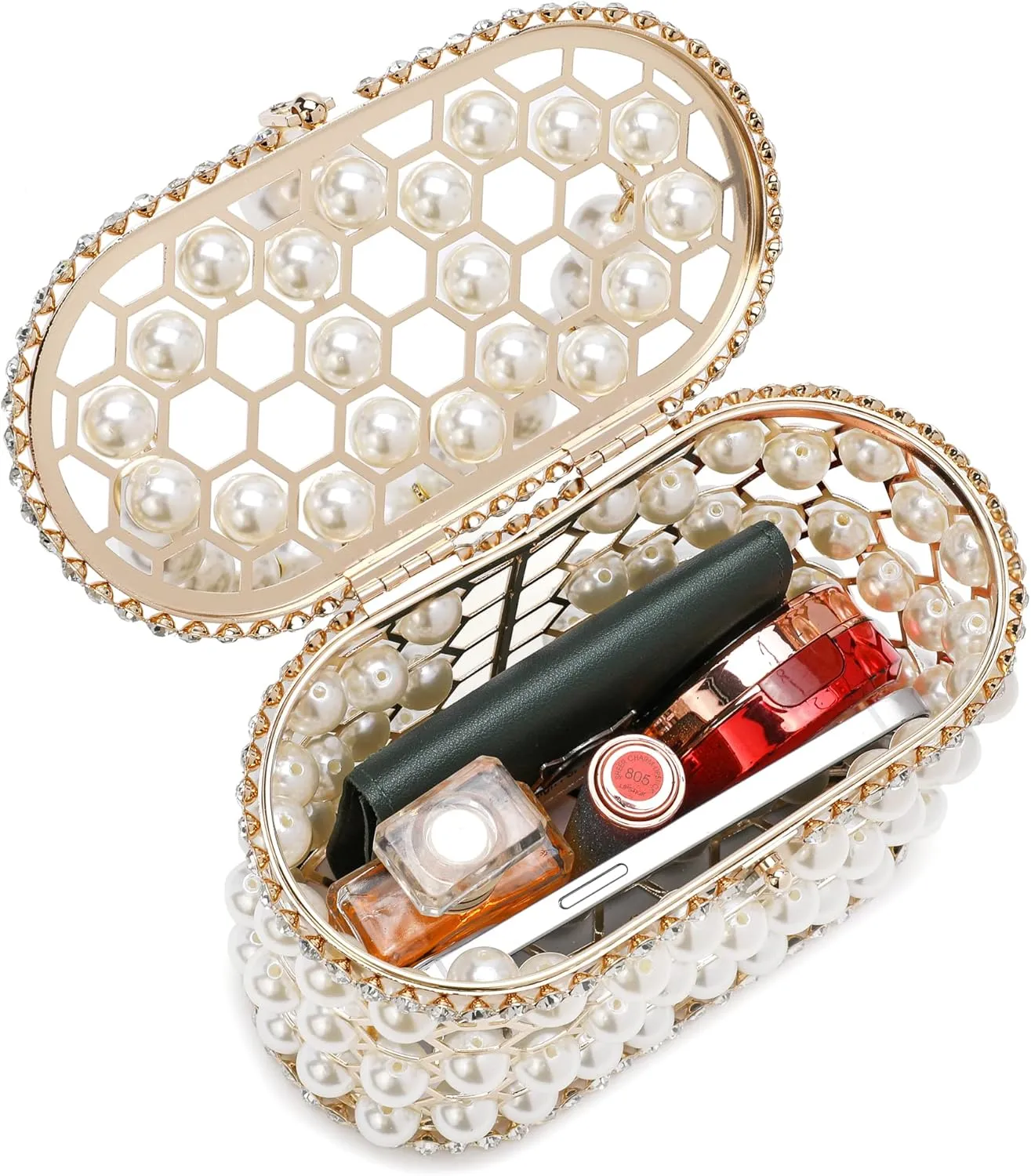 CARIEDO Evening Handbag Women Clutch Purses with Pearl Diamonds for Wedding Prom Birthday Party Dinner Accessories
