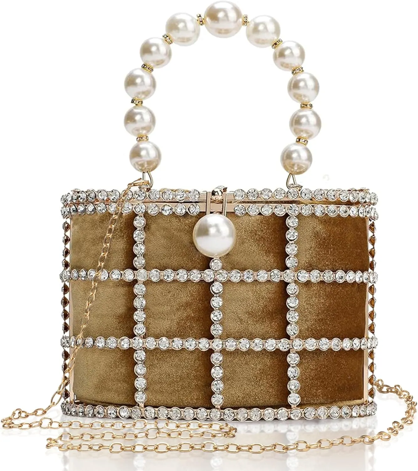 CARIEDO Evening Handbag Women Clutch Purses with Pearl Diamonds for Wedding Prom Birthday Party Dinner Accessories