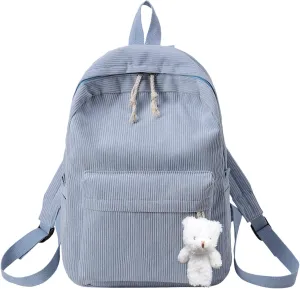 Casual Shoulder Corduroy Backpack Student Fashion Bag Womens Bag Youth Simple Hiking Backpack for (Light Blue, One Size)