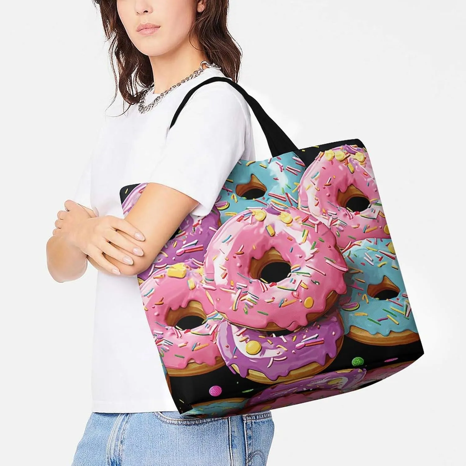 Cat Butterfly Tote Bags, Reusable Grocery Bags, Large Shopping Bag, Shoulder Bag for Women