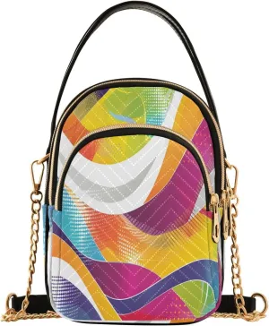 Chain Crossbody Bags for Women Abstract Geometric Colorful Wave Quilted Shoulder Handbags Travel Cross Body Cell Phone Purses Bags