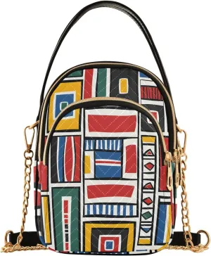 Chain Crossbody Bags for Women Abstract Geometric Pattern Red Quilted Shoulder Handbags Travel Cross Body Cell Phone Purses Bags