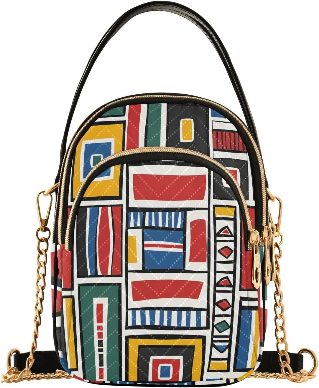 Chain Crossbody Bags for Women Abstract Geometric Pattern Red Quilted Shoulder Handbags Travel Cross Body Cell Phone Purses Bags