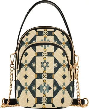 Chain Crossbody Bags for Women Geometric Dark Blue Pattern Beige Quilted Shoulder Handbags Travel Cross Body Cell Phone Purses Bags