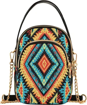 Chain Crossbody Bags for Women Geometric Floral Ethnic Stripe Quilted Shoulder Handbags Travel Cross Body Cell Phone Purses Bags
