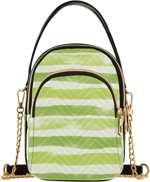 Chain Crossbody Bags for Women Geometric Green White Stripe Quilted Shoulder Handbags Travel Cross Body Cell Phone Purses Bags