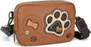 CHALA Mini Pack Women RFID Protected Sling Purse and Waist Bag with Two Adjustable Straps - Paw Print - brown