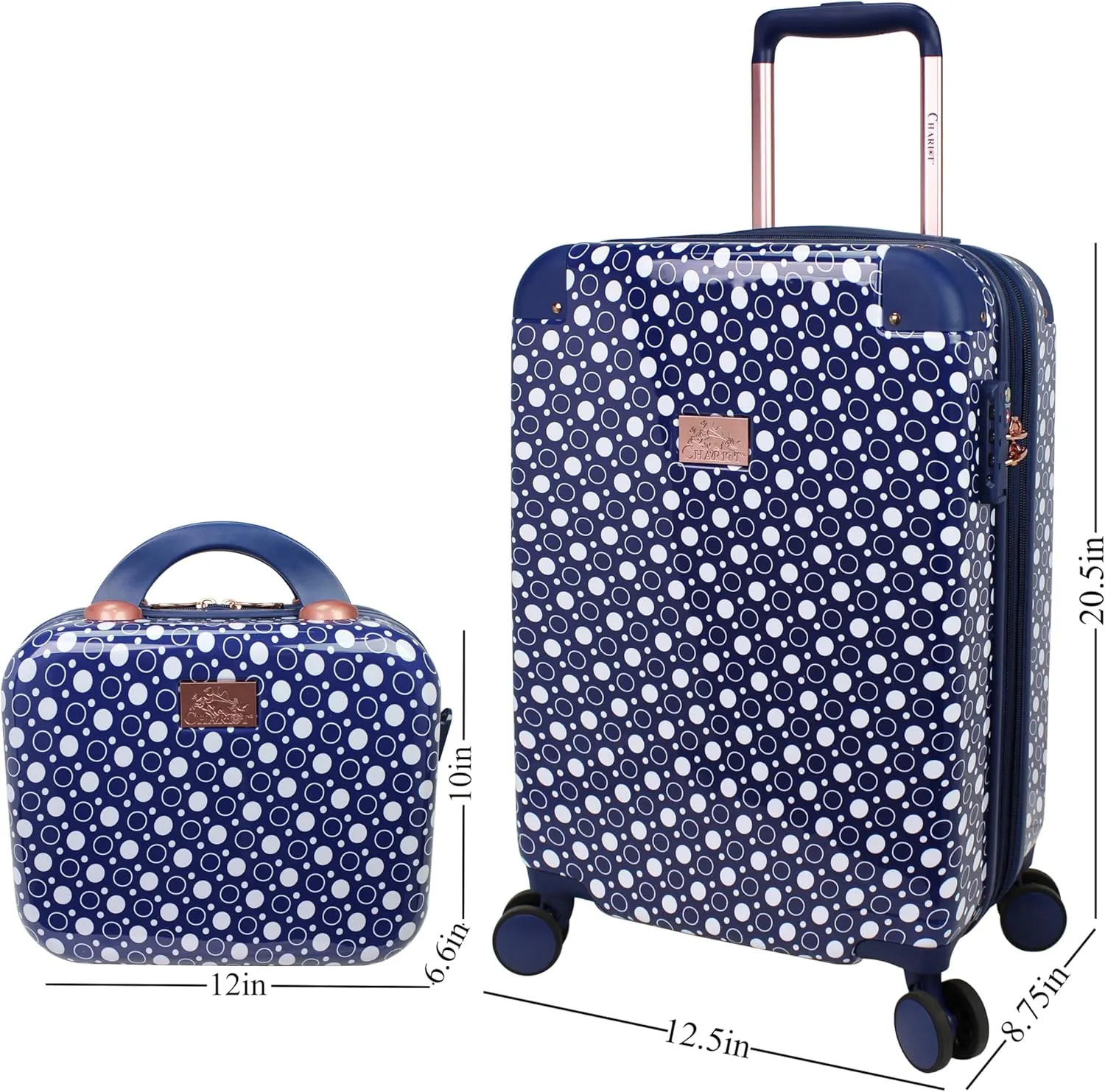 Chariot Women's Luggage 20-Inch Carry-On, Matching Cosmetic Case, and 2 Travel Accessory Bags, Dotty, 4-Piece Set