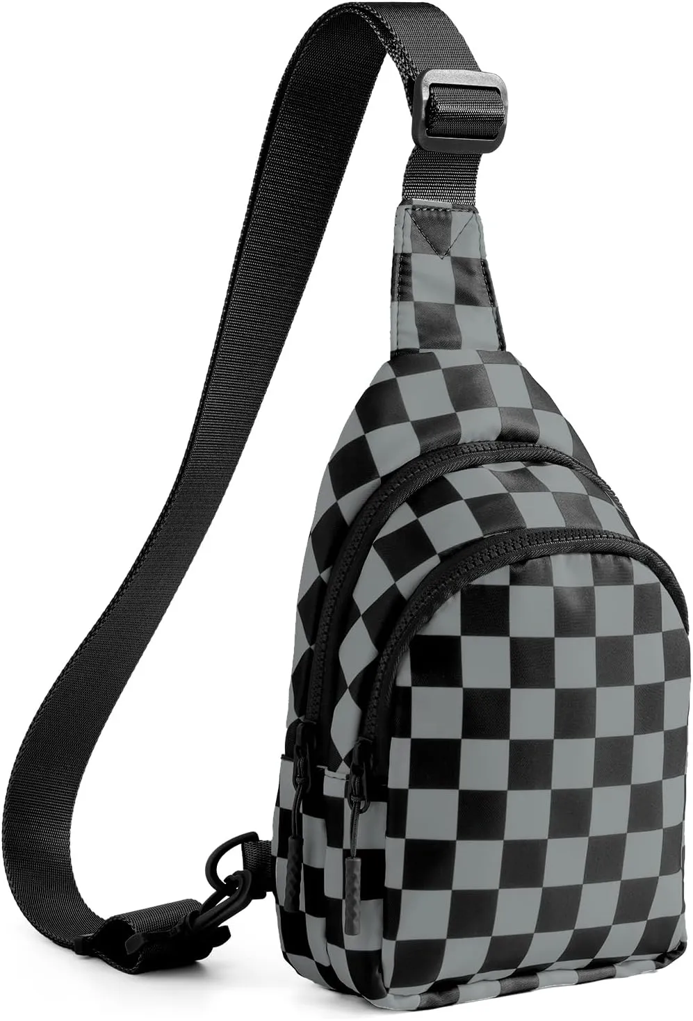 Checkered Sling Bag for Women Small Backpack Crossbody Chest Bag Fanny Packs Purses (Checkered Sling Bag - Black Grey)