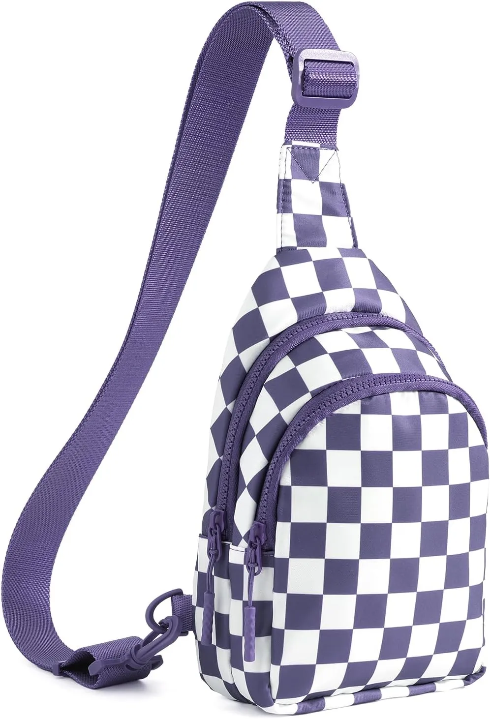 Checkered Sling Bag for Women Small Backpack Crossbody Chest Bag Fanny Packs Purses (Checkered Sling Bag - Cloudy Purple)
