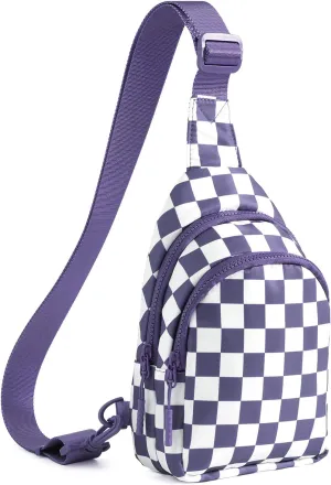 Checkered Sling Bag for Women Small Backpack Crossbody Chest Bag Fanny Packs Purses (Checkered Sling Bag - Cloudy Purple)