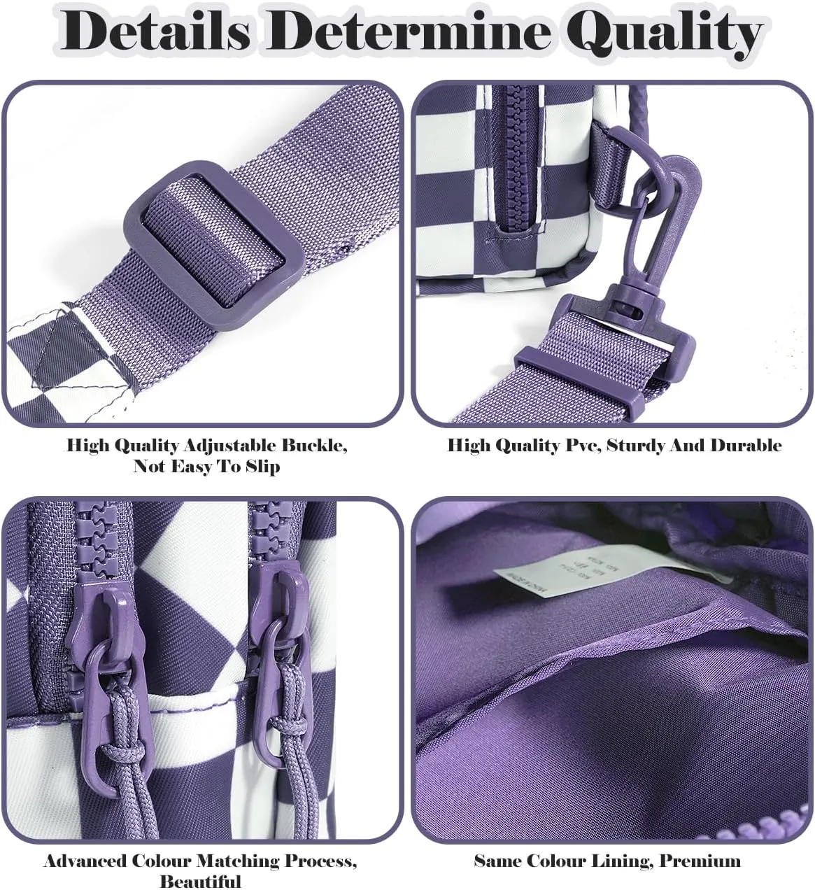 Checkered Sling Bag for Women Small Backpack Crossbody Chest Bag Fanny Packs Purses (Checkered Sling Bag - Cloudy Purple)