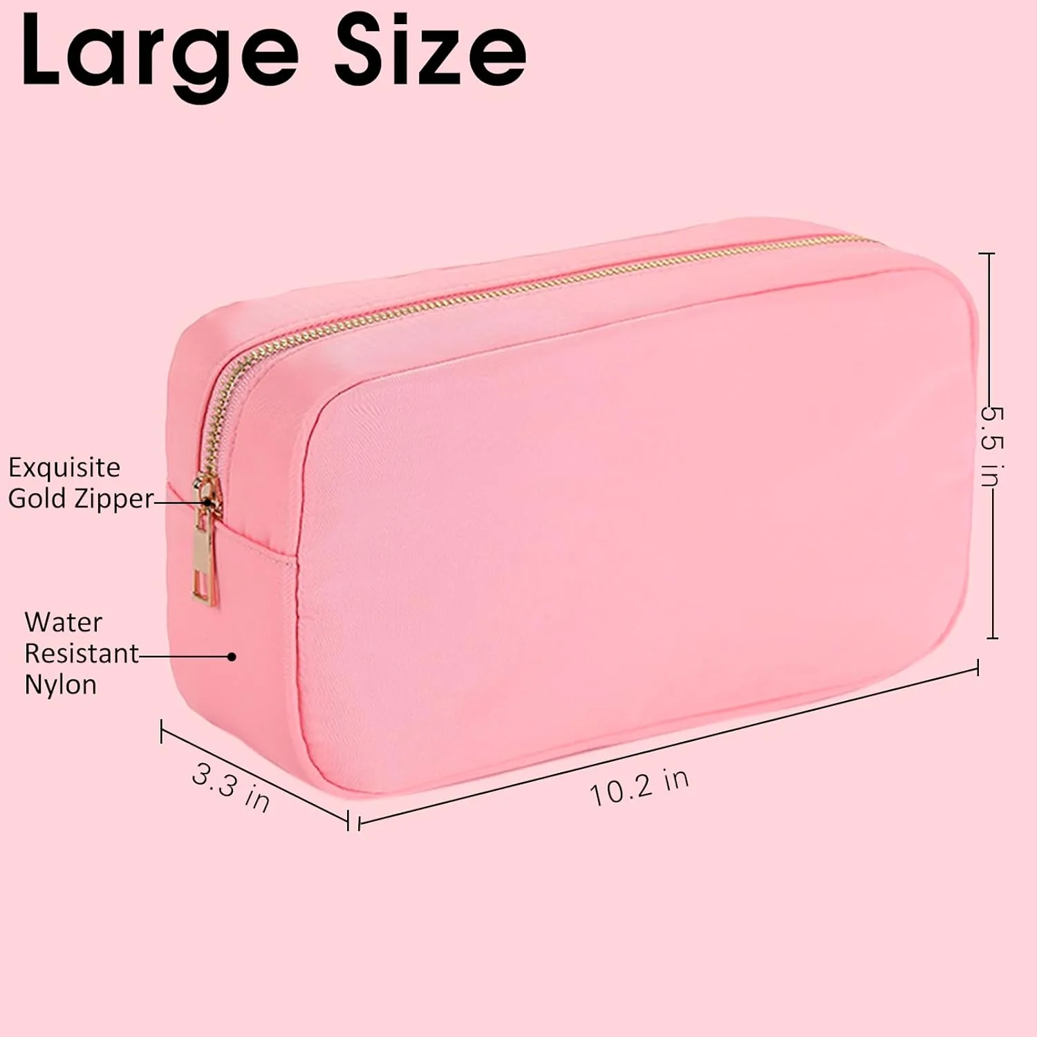 ChezMax Travel Makeup Bag, Nylon Cosmetic Bag for Purse, Toiletry Organizer Waterproof Zipper Pouch, Preppy Make up Storage Bag for Women and Girls (Pink)