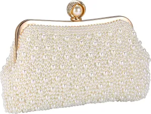 CHIC DIARY Pearl Clutch Purses for Women Evening Handbag Wedding Bridal Crossbody Bag for Party