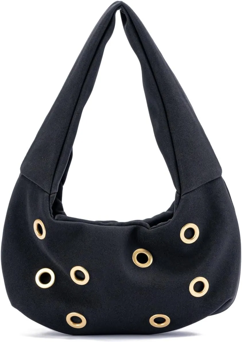 Chic Rivet Studded Suede Crescent Shoulder Bags for Women Small Underarm Handbag Satchels Party Clutch