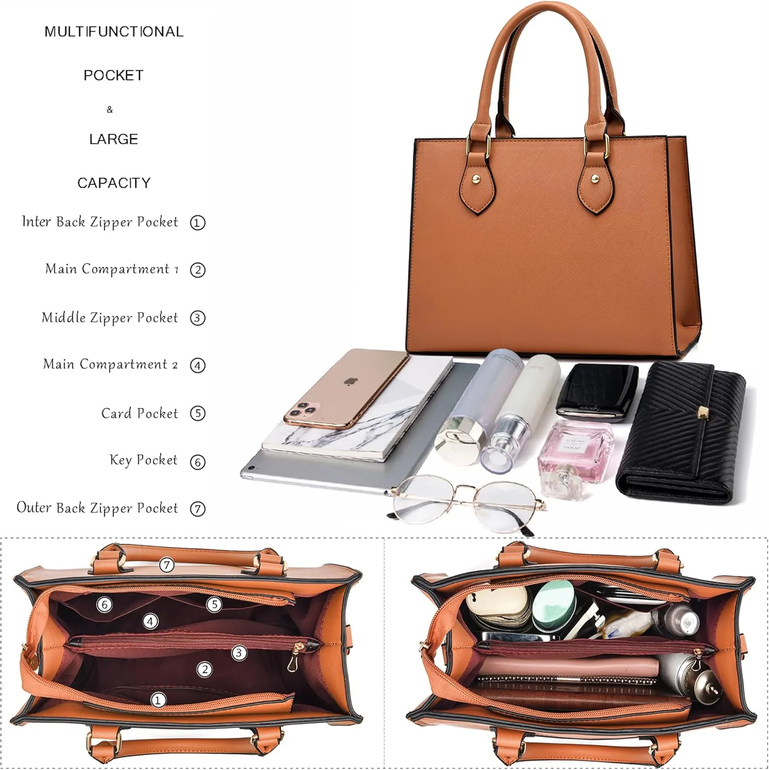 CHICAROUSAL Crossbody Purses and Handbags for Women PU Leather Tote Top Handle Satchel Shoulder Bags