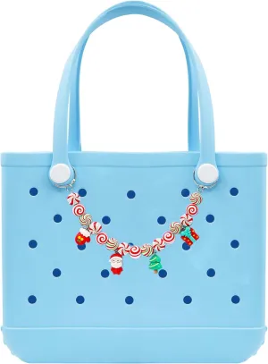 Christmas Accessories for Bogg Bag, Colorful Beaded Christmas Pendant Key Chain, Charm for Rubber Beach Bag Tote Handbag Crossbody Shoulder Bag Decoration, With Metal Buckle